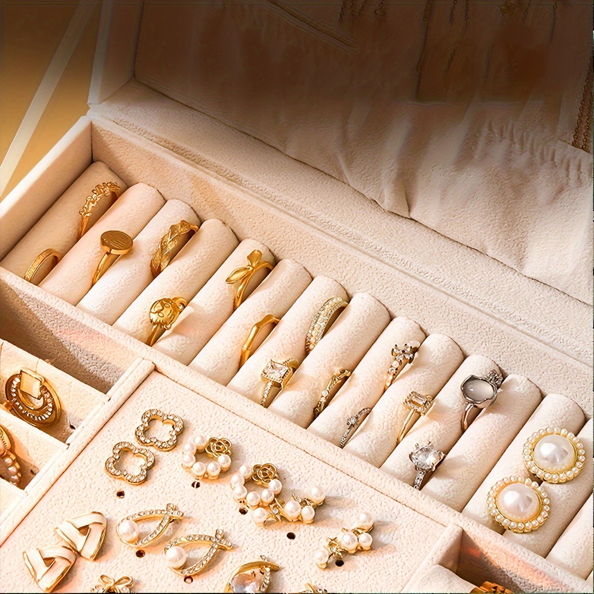 Boîte à bijoux grand organiseur de tiroir en cuir