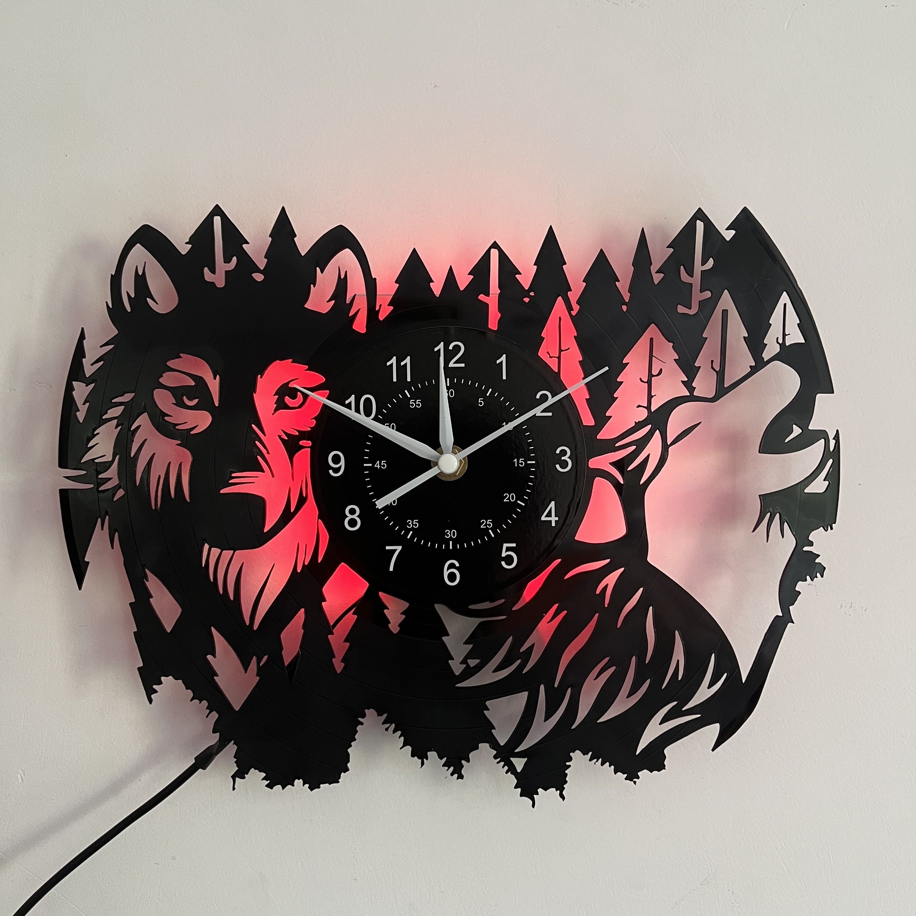 WolfTone - Silent Vinyl Record Wall Clock with Wolf Theme