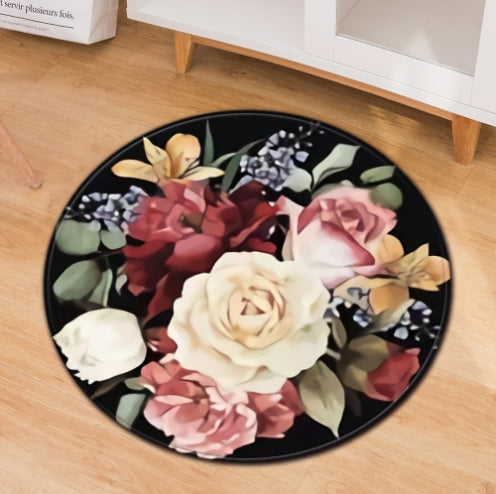 Blossom Haven Round Plush Carpet – Luxurious Floral Design for Living Room & Bedroom Comfort