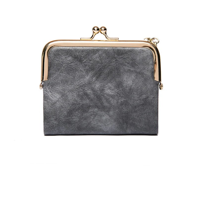 Leather Wallet with Vintage Kiss Lock Closure