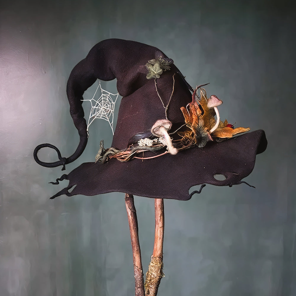 Halloweenový čarodějnický klobouk ručně vyrobený z merino vlněného plsti