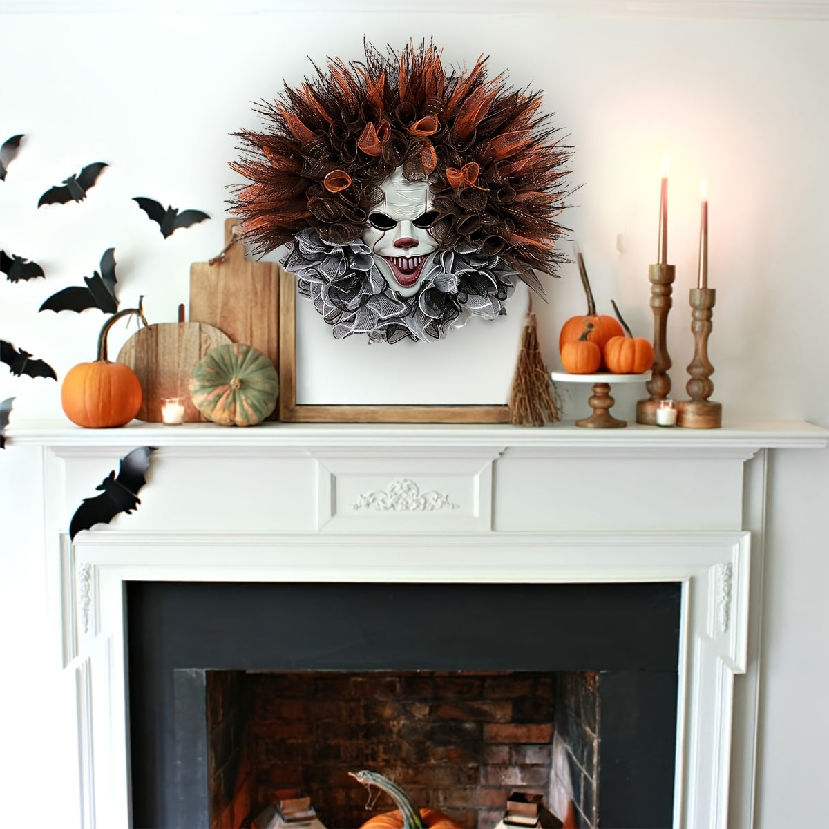 Halloween Scary Clown Mesh Wreath | Creepy Front Door Decor - Image 2
