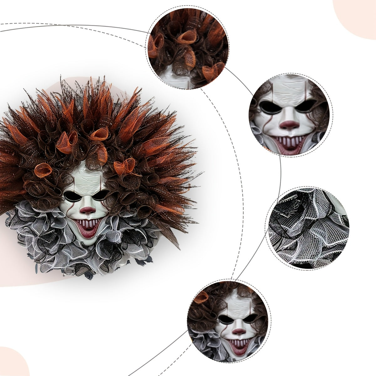 Halloween Scary Clown Mesh Wreath | Creepy Front Door Decor - Image 4
