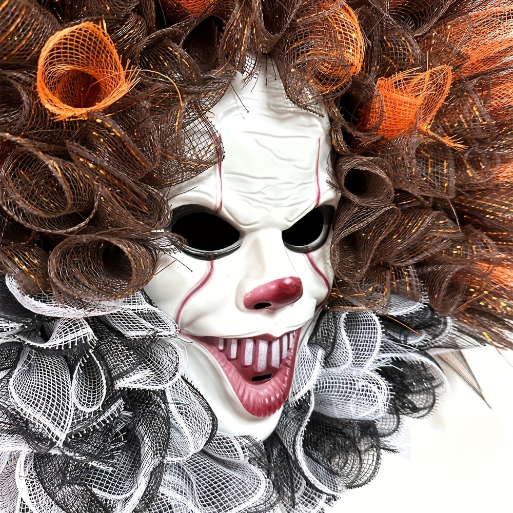 Halloween Scary Clown Mesh Wreath | Creepy Front Door Decor - Image 6