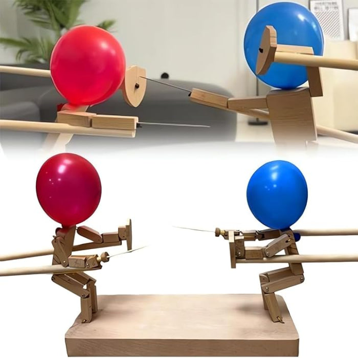 Handmade Balloon Heads Wooden Fighter Puppets - Image 1