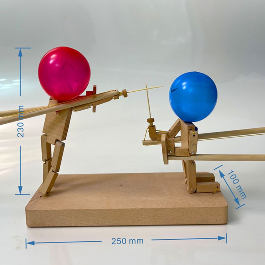 Handmade Balloon Heads Wooden Fighter Puppets - Image 2