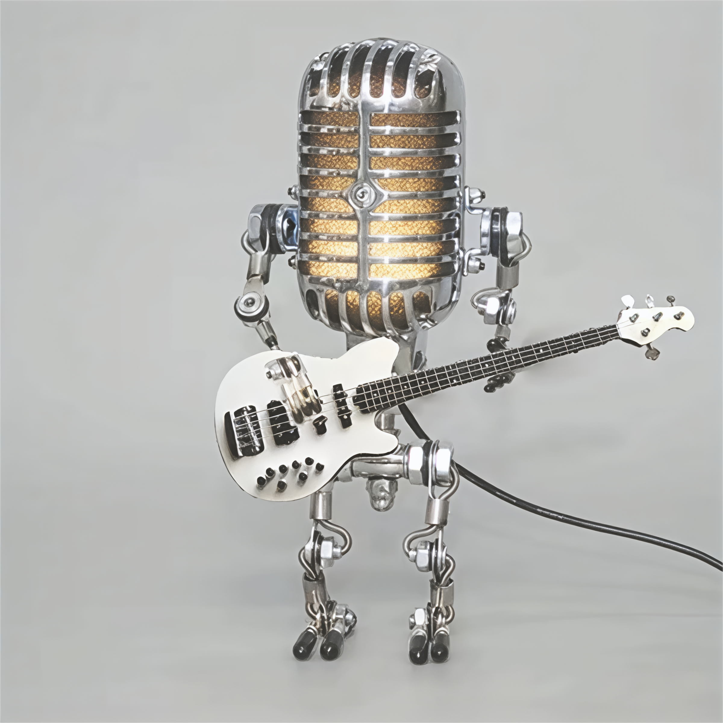 Bordlampe Robot Skulptur Metal Guitar Lys