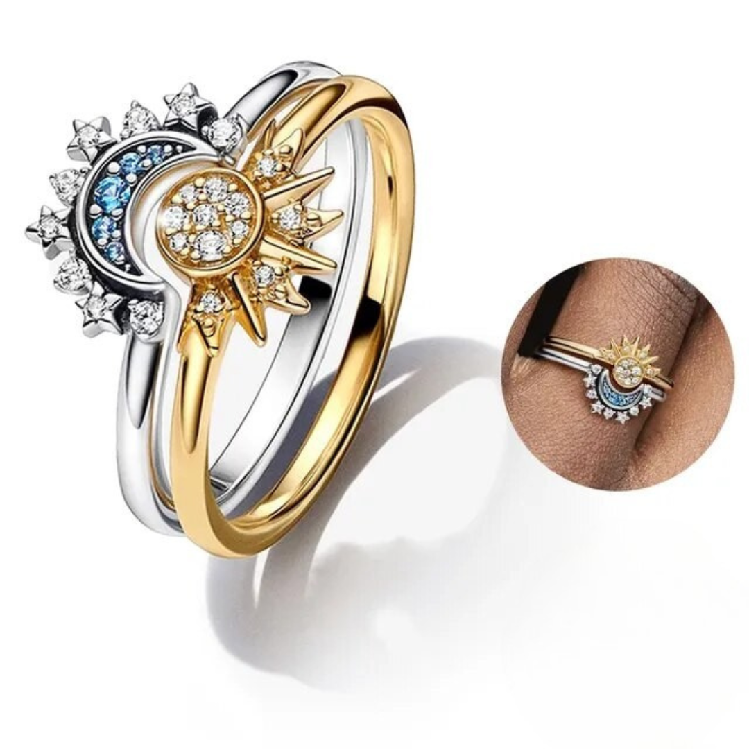 Krystal statement-ring med sol- og måne-design