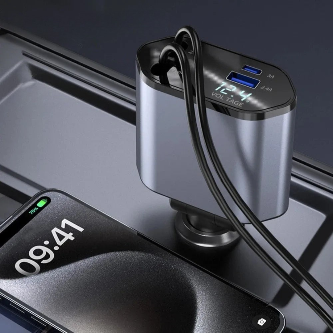 Rychlonabíjecí zatahovací USB nabíječka do auta