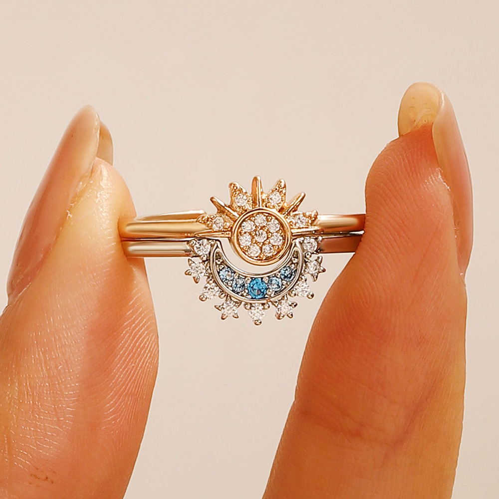 Krystal statement-ring med sol- og måne-design