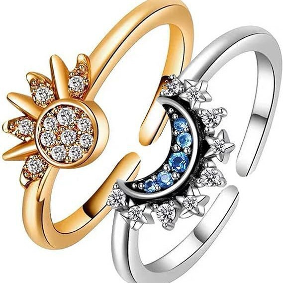 Krystal statement-ring med sol- og måne-design