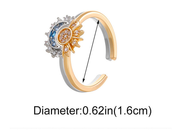 Krystal statement-ring med sol- og måne-design