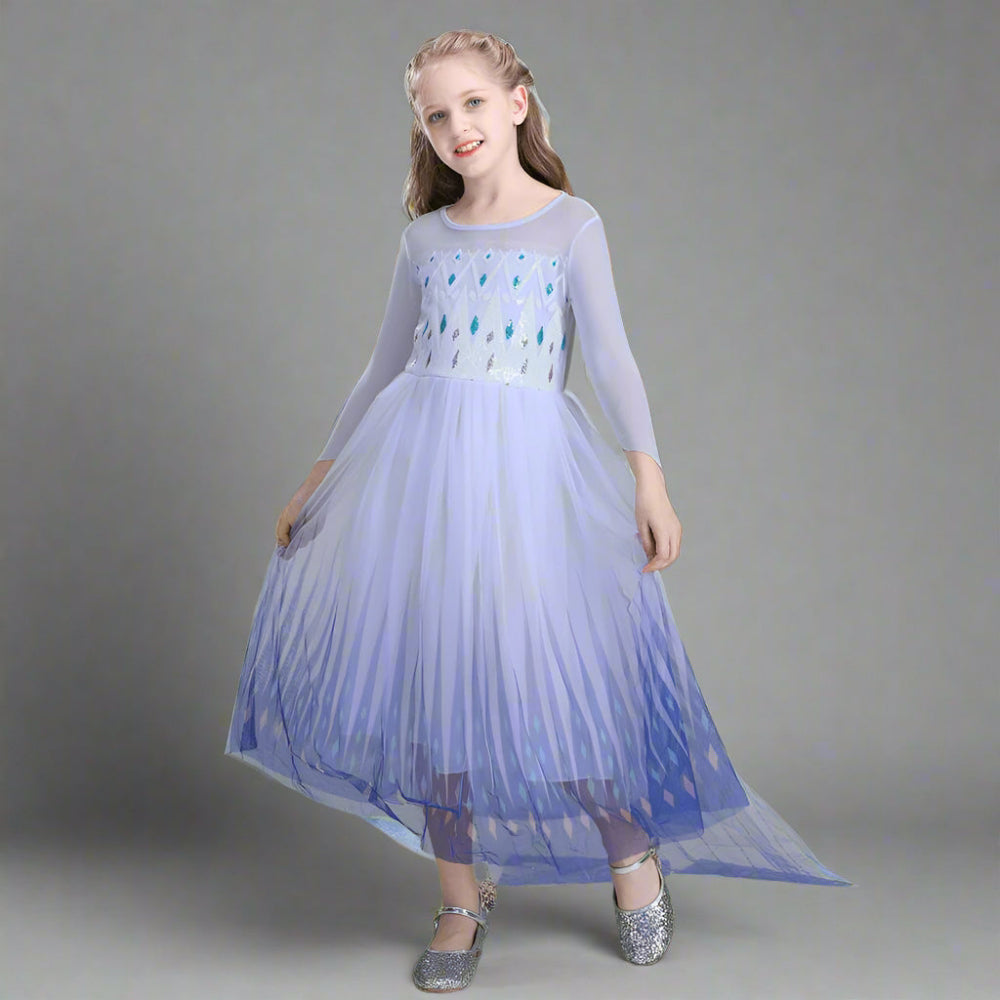 Kids Elsa Princess Costume Snow Girls Dress With Crown Scepter Wig Cosplay Accessories - Image 1