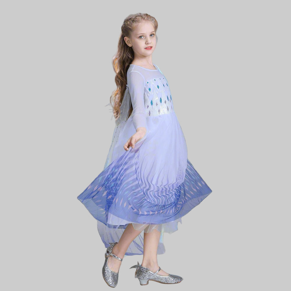 Kids Elsa Princess Costume Snow Girls Dress With Crown Scepter Wig Cosplay Accessories - Image 2