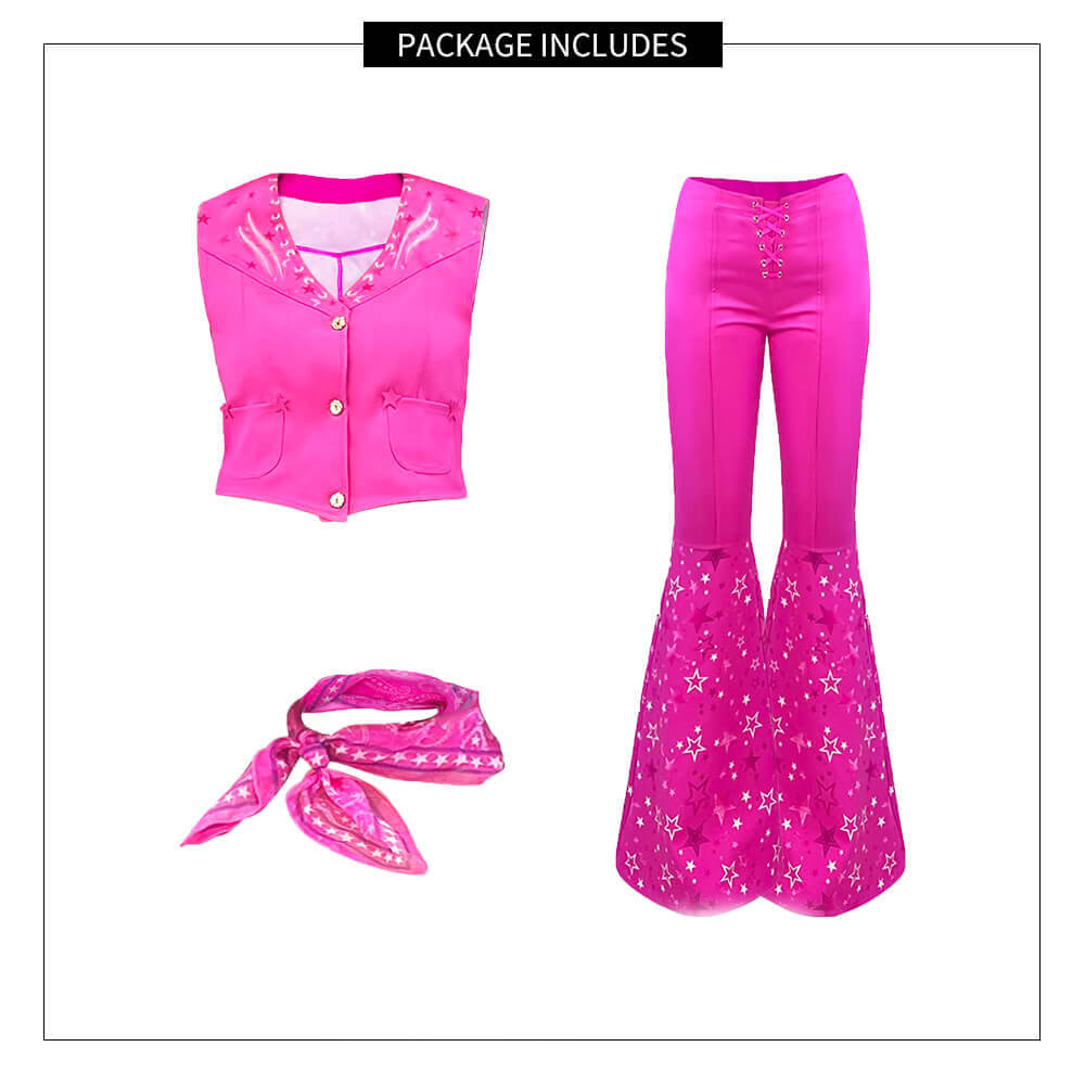 Kids Hot Pink Cowgirl Outfits Barbara Costume Vest and Flare Pants Suit - Image 5