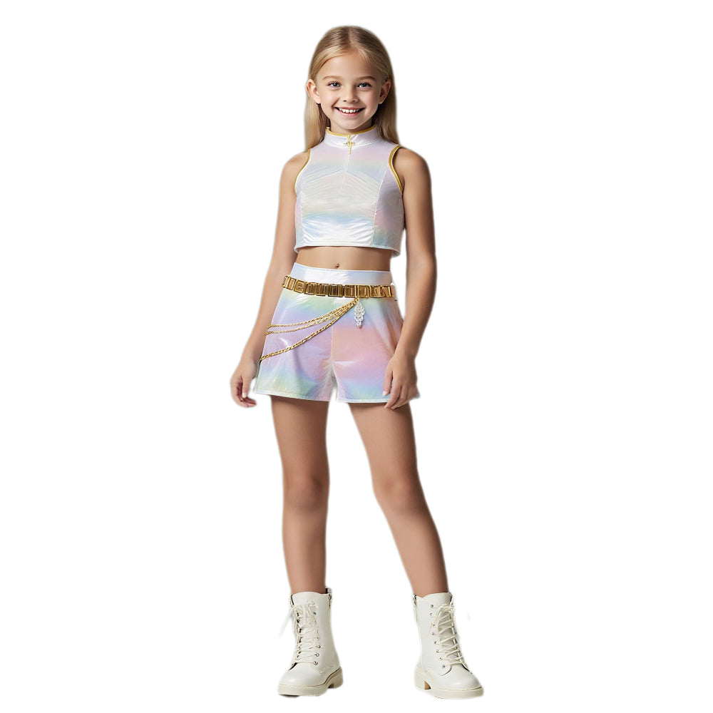Kids Pop Idol Costume “What It Sounds Like” White Stage Cosplay Outfits Halloween Costume - Image 2
