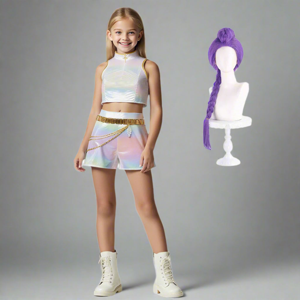 Kids Pop Idol Costume “What It Sounds Like” White Stage Cosplay Outfits Halloween Costume - Image 3