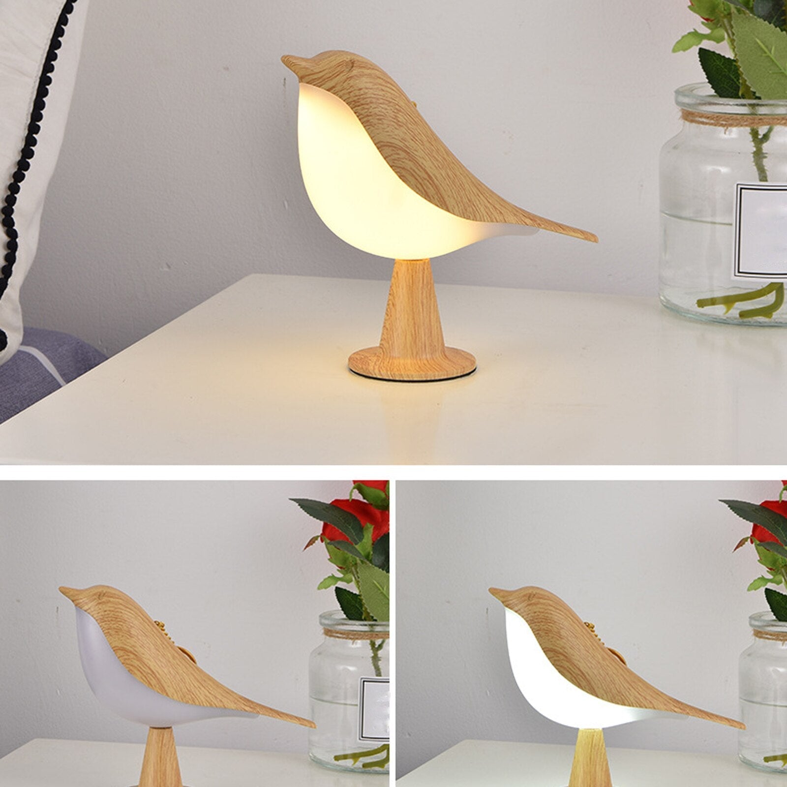 Bordlampe fugleform træeffekt LED