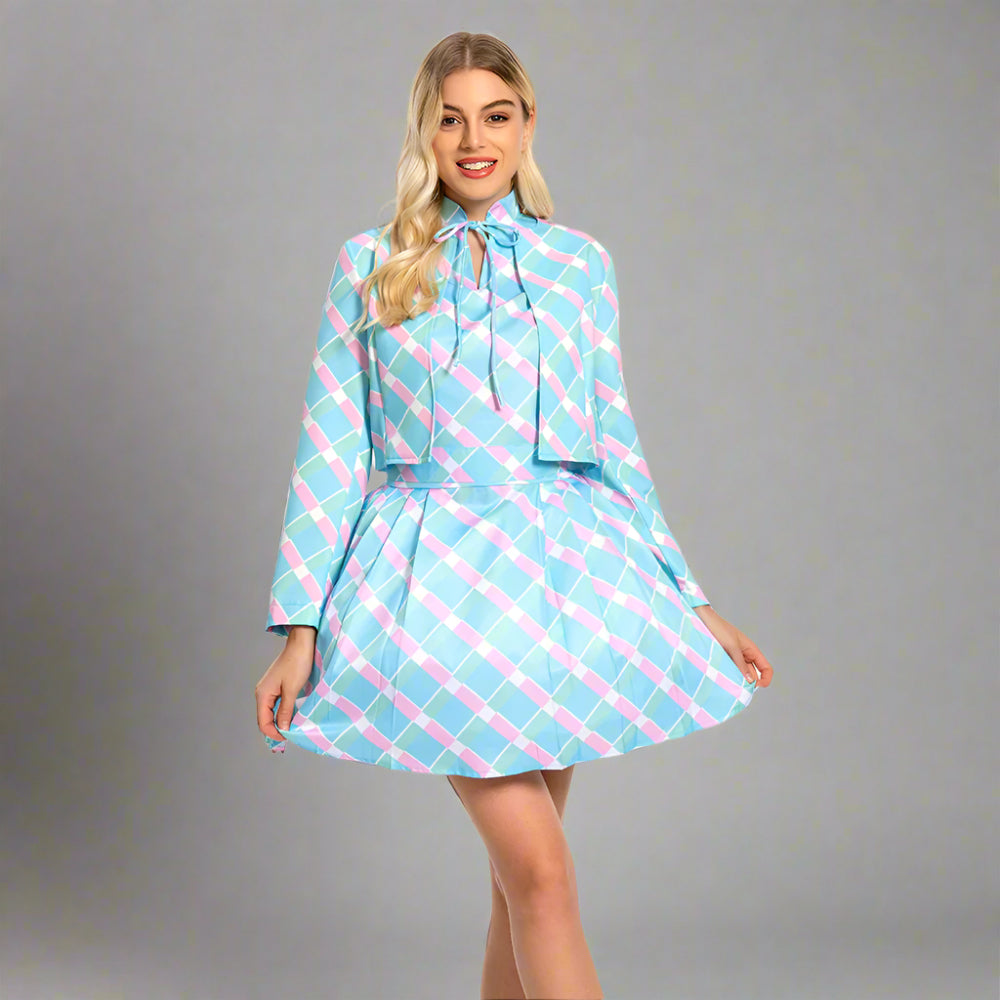 Movie Plaid Blue Dress Margot Robbie Cosplay Costume Party Vacation Halloween Costume - Image 2