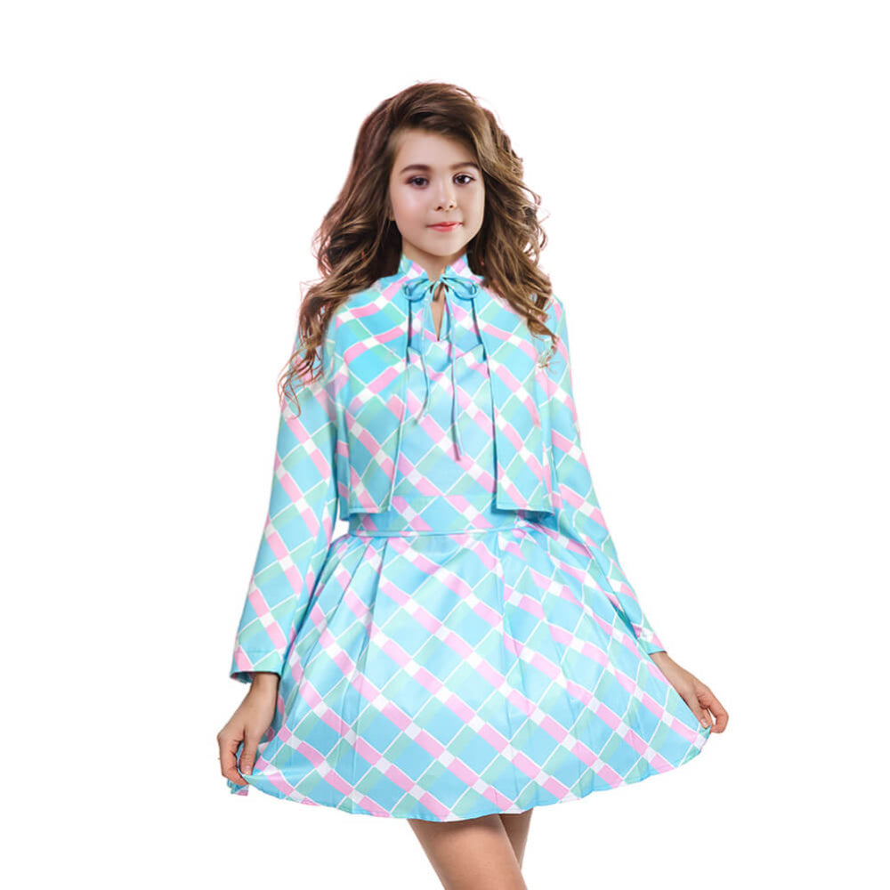 Movie Plaid Blue Dress Margot Robbie Cosplay Costume Party Vacation Halloween Costume - Image 5
