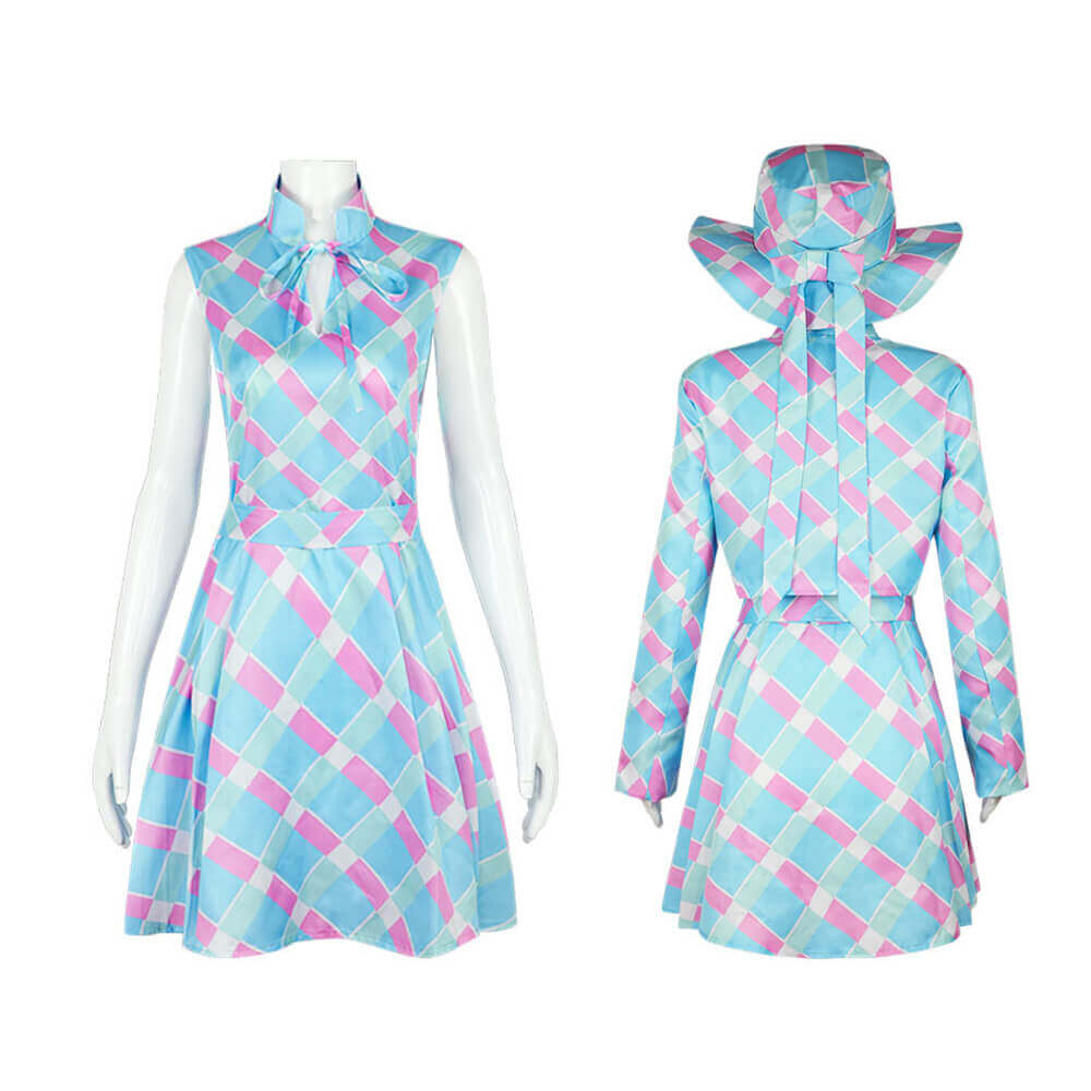 Movie Plaid Blue Dress Margot Robbie Cosplay Costume Party Vacation Halloween Costume - Image 6