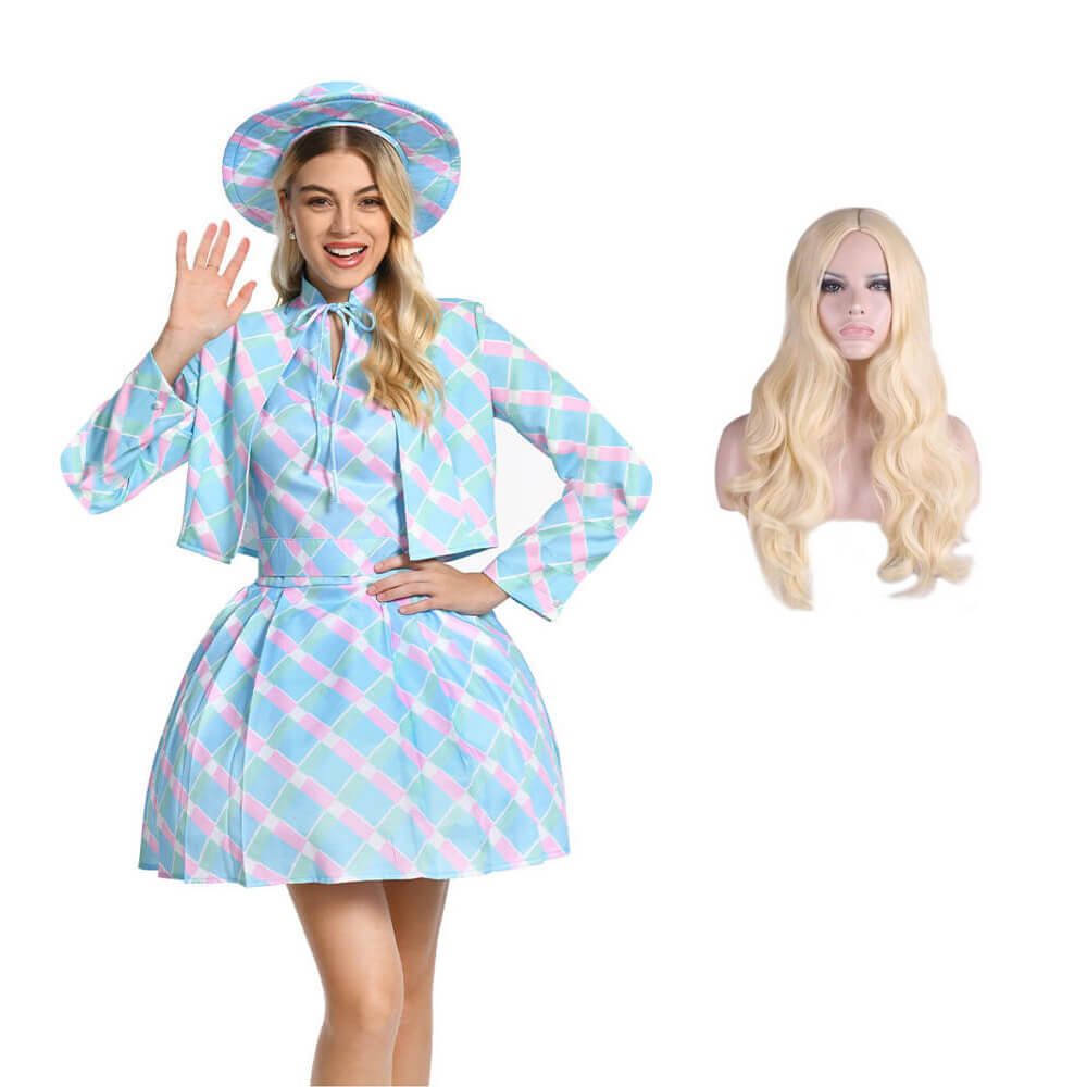 Movie Plaid Blue Dress Margot Robbie Cosplay Costume Party Vacation Halloween Costume - Image 7