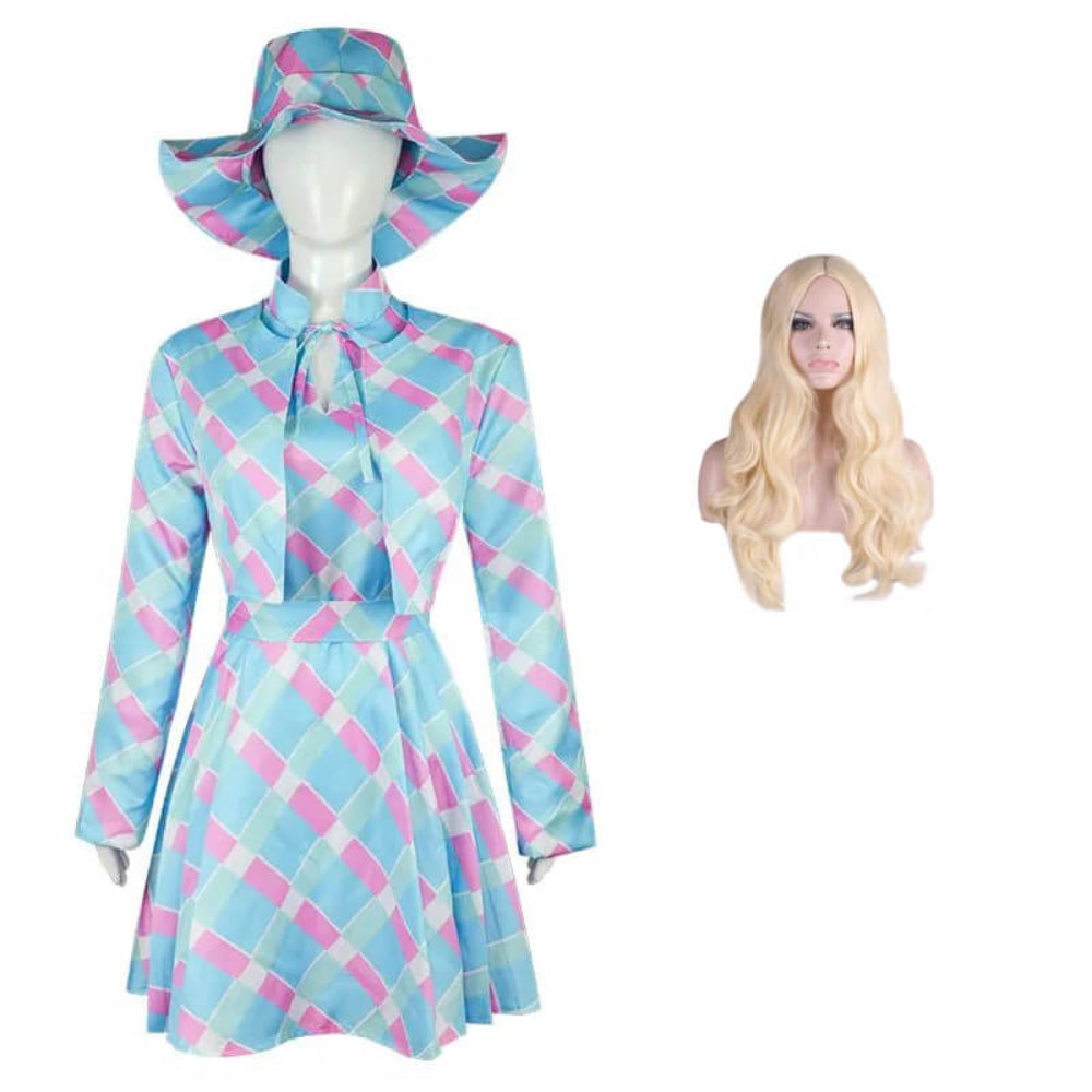 Movie Plaid Blue Dress Margot Robbie Cosplay Costume Party Vacation Halloween Costume - Image 8