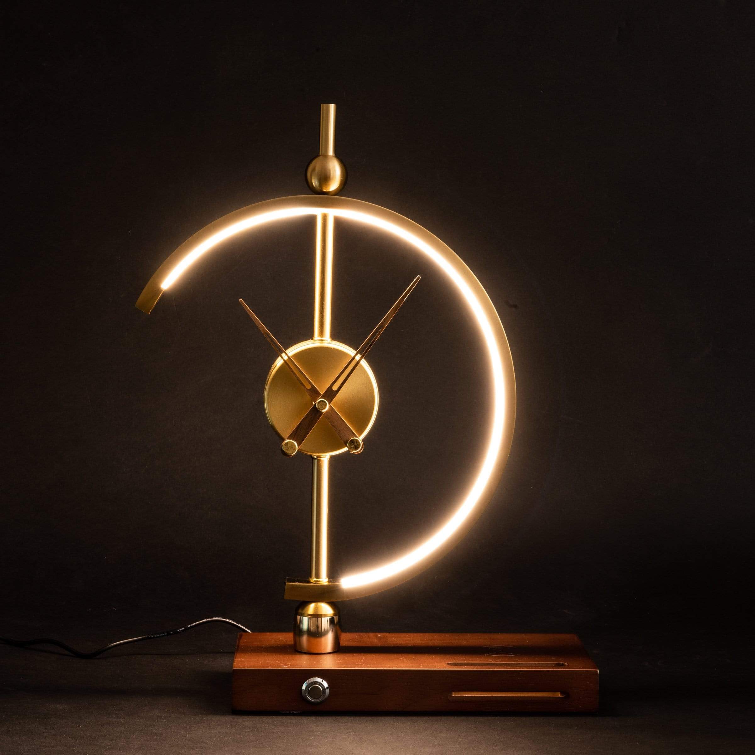 Bordlampe Moderne Træ Ur Oplader Lys