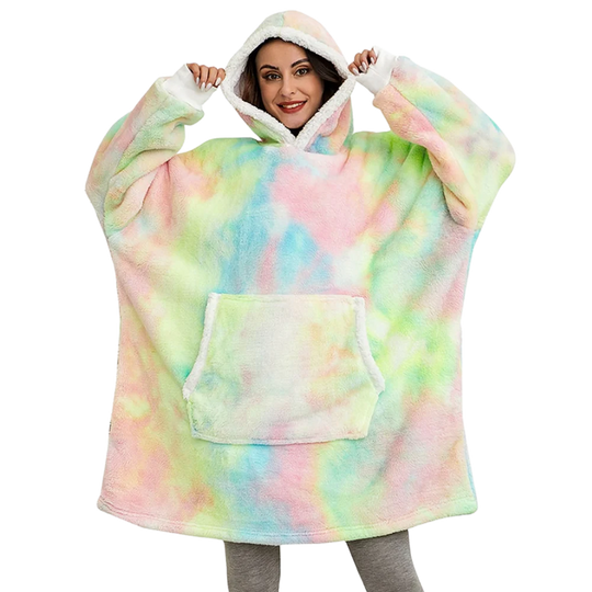 Oversized fleece hættetrøje tæppe med lomme
