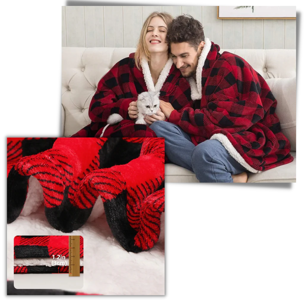 Oversized fleece hættetrøje tæppe med lomme