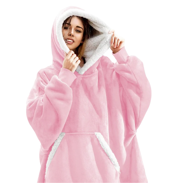 Oversized fleece hættetrøje tæppe med lomme