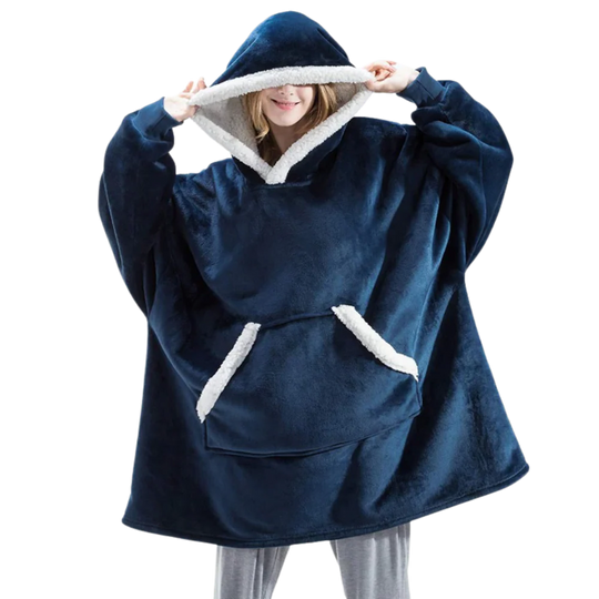 Oversized fleece hættetrøje tæppe med lomme