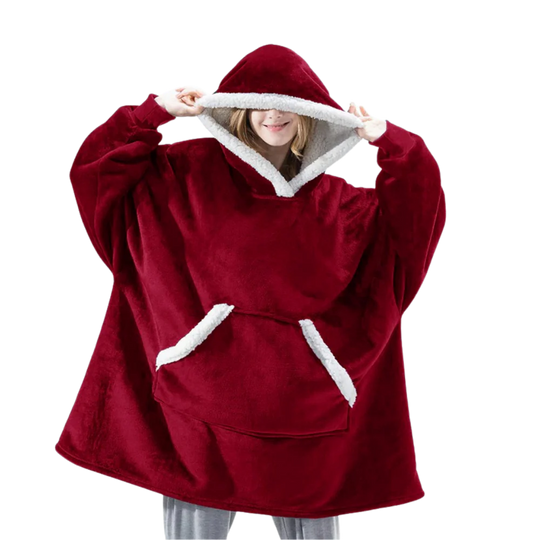 Oversized fleece hættetrøje tæppe med lomme