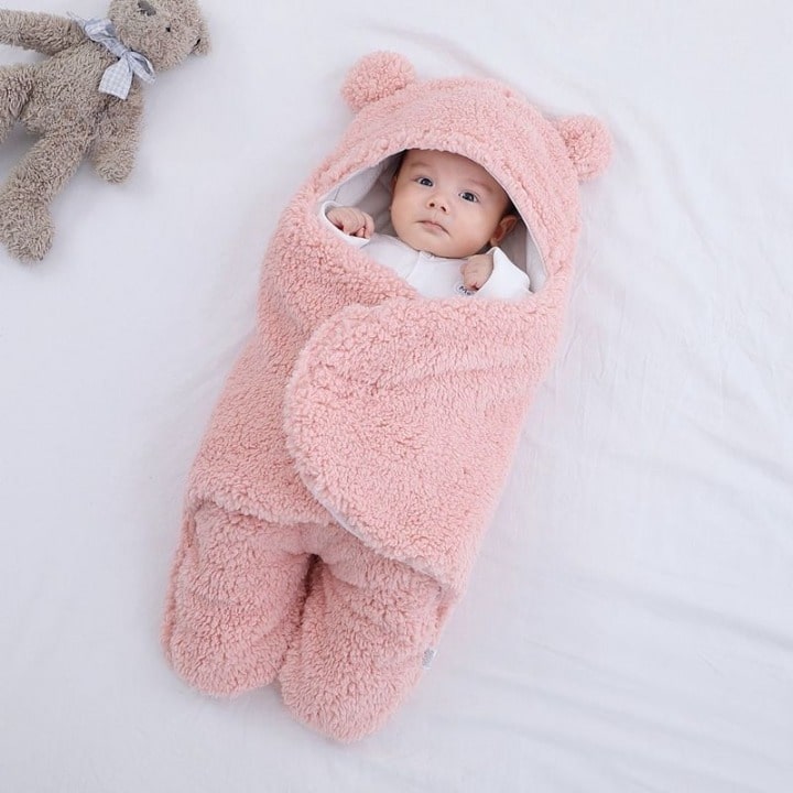 Baby tæppe fleece wrap med hætte design