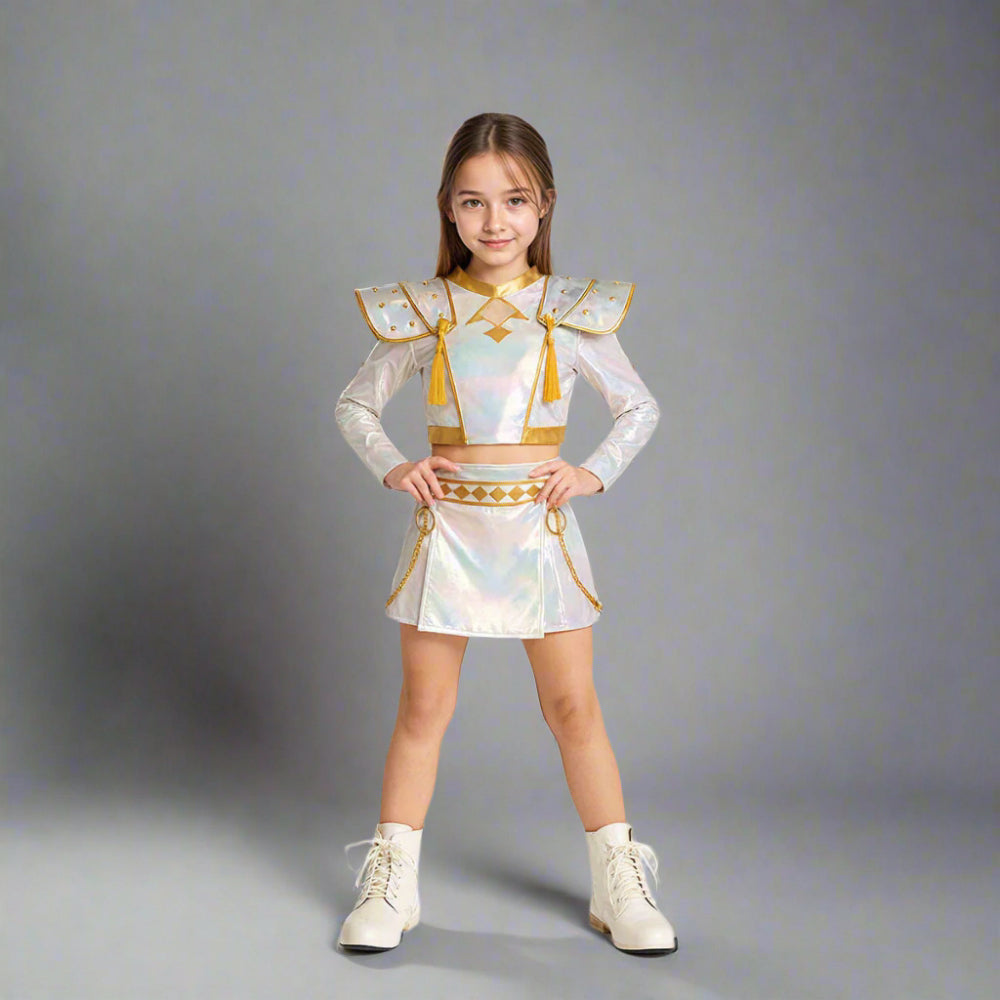Pop Idol Costume White PU Leather Outfit Stage Performance Dress for Halloween Cosplay - Image 3