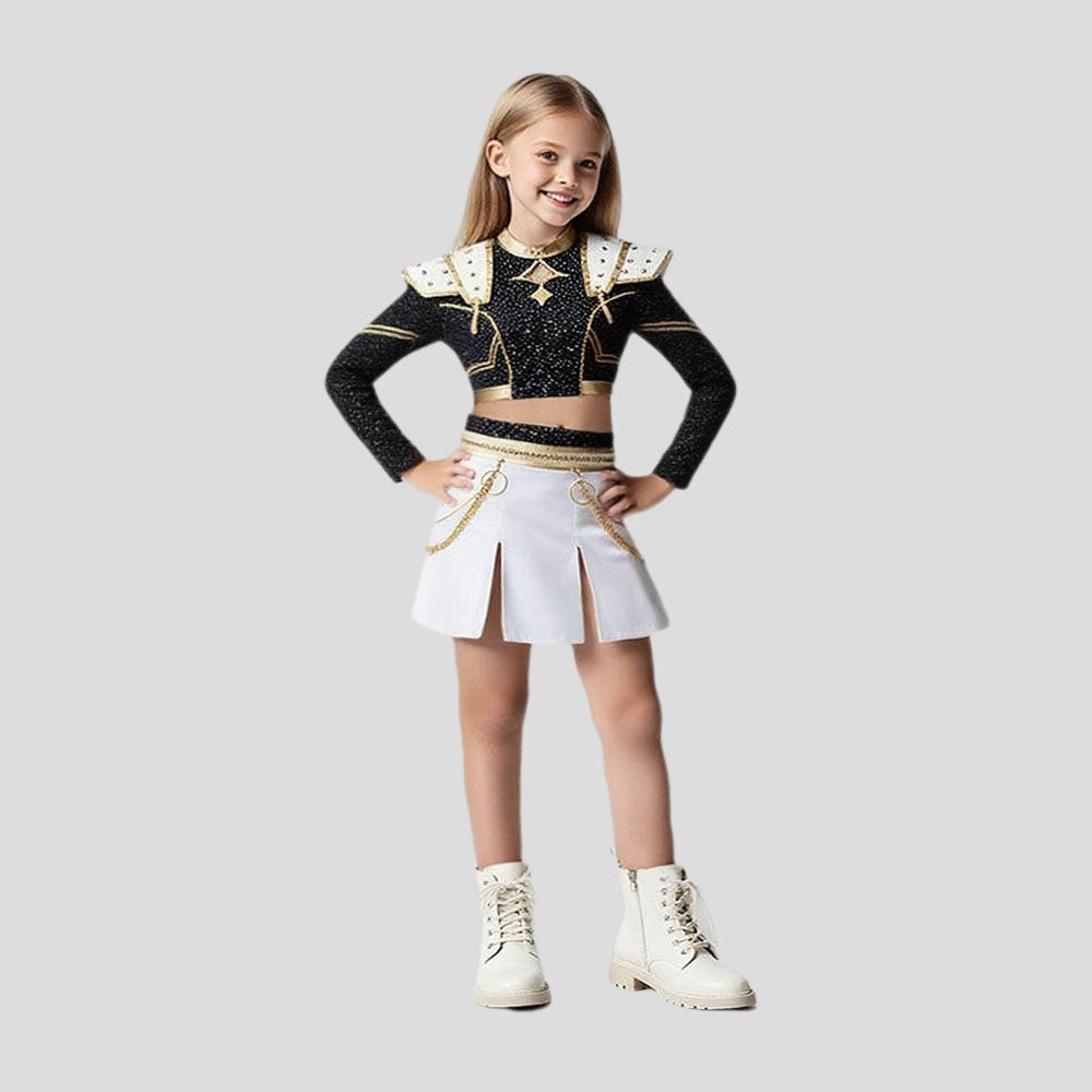 Pop Star Golden Performance Costume Black/White/Gold Stage Dance Outfit Halloween Cosplay - Image 1