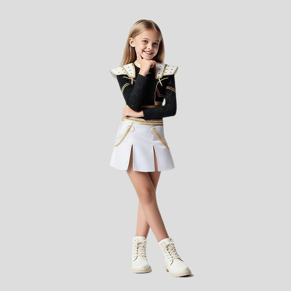 Pop Star Golden Performance Costume Black/White/Gold Stage Dance Outfit Halloween Cosplay - Image 2