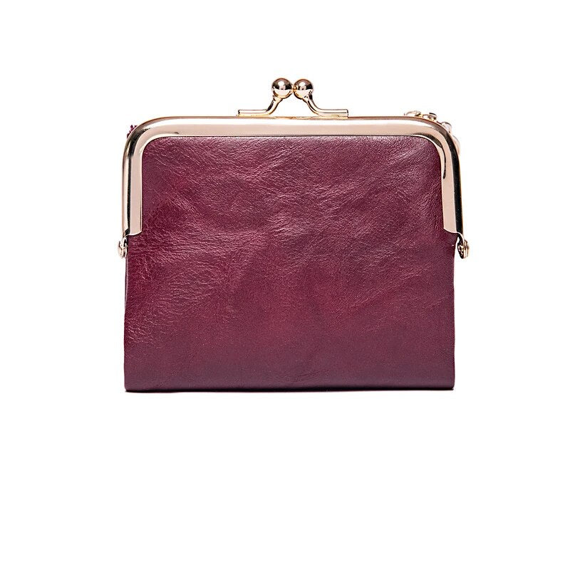 Leather Wallet with Vintage Kiss Lock Closure
