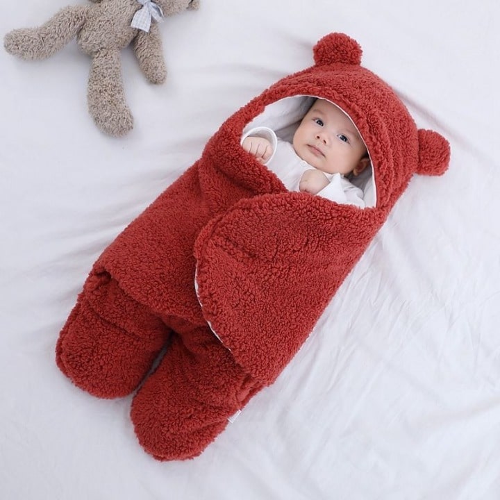 Baby tæppe fleece wrap med hætte design