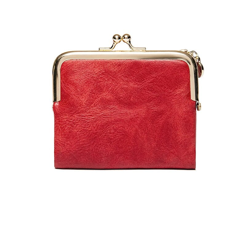 Leather Wallet with Vintage Kiss Lock Closure