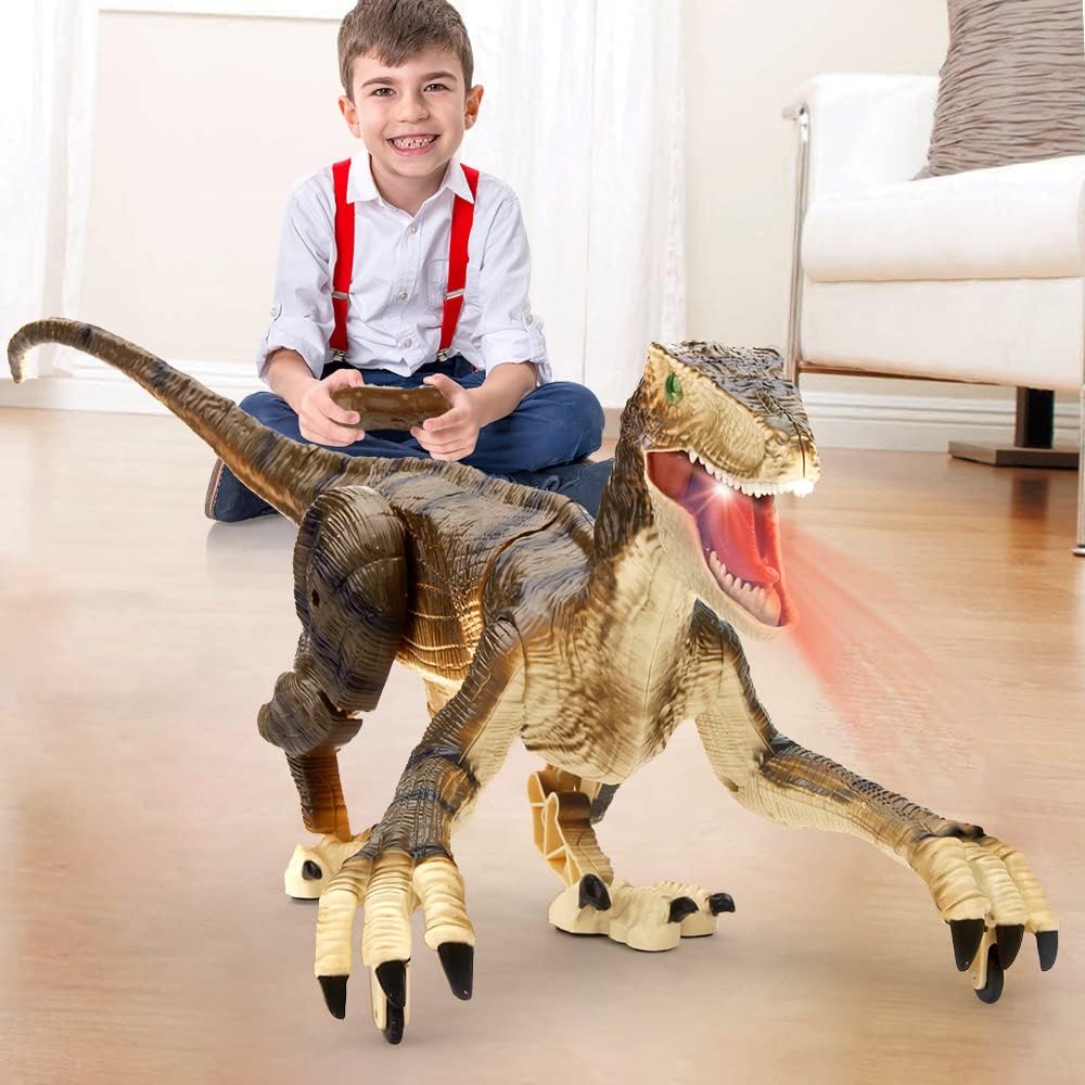 Jouet dinosaure télécommandé avec marche, LED et brouillard