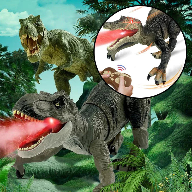 Jouet dinosaure télécommandé avec marche, LED et brouillard