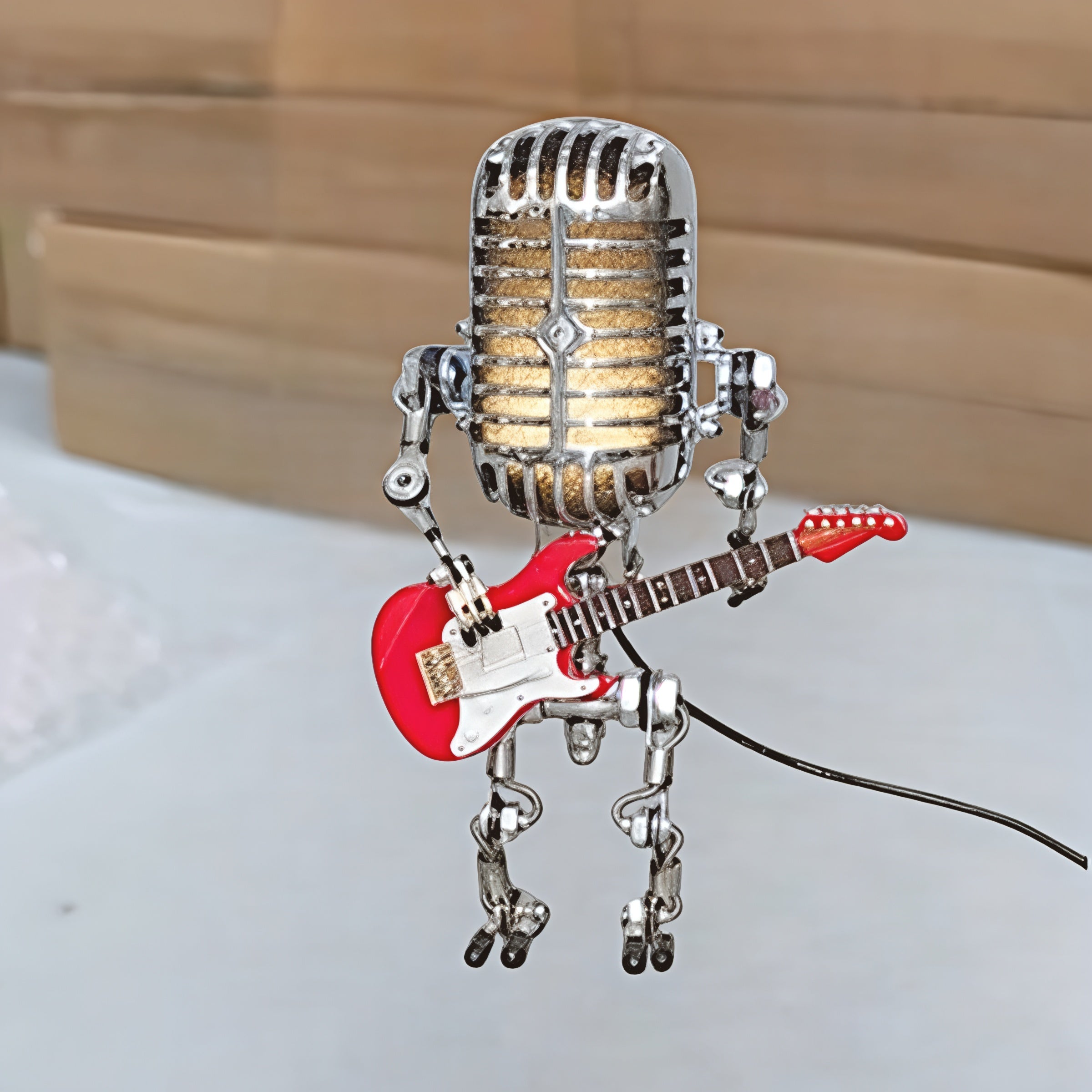 Bordlampe Robot Skulptur Metal Guitar Lys