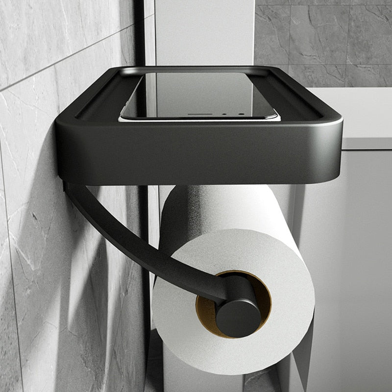 Toiletrulleholder med sort metalshelf