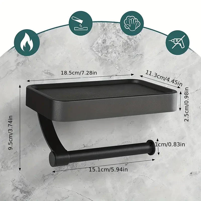 Toiletrulleholder med sort metalshelf