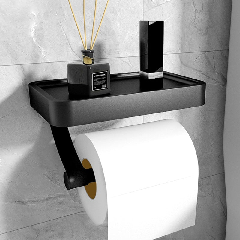 Toiletrulleholder med sort metalshelf