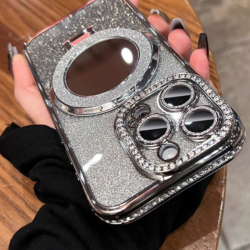 Telefoncover med spejl magnetisk stand glimmer