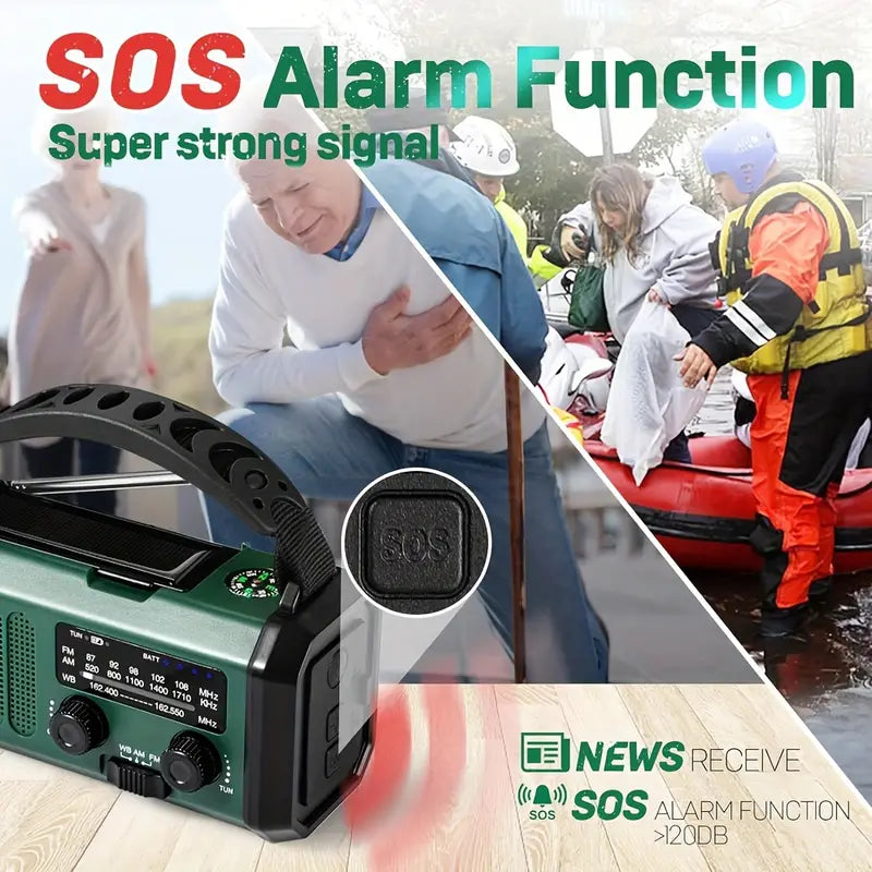 SurvivorPro Noodradio 10.000mAh – Zonne- & Handmatig Opladen, Weerradio, Zaklamp, SOS Alarm & Telefoonlader - Image 4