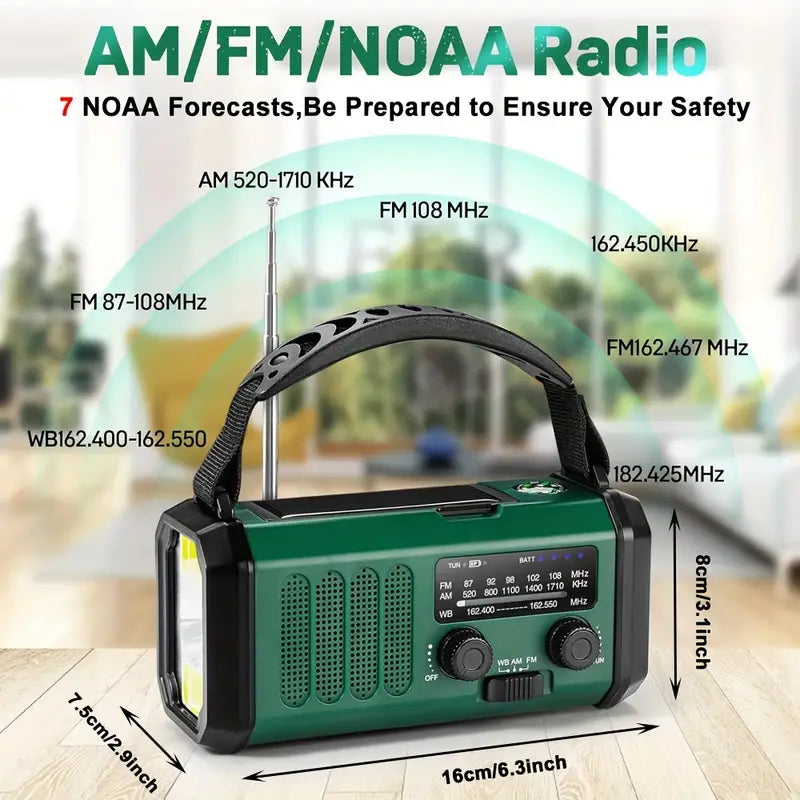 SurvivorPro Noodradio 10.000mAh – Zonne- & Handmatig Opladen, Weerradio, Zaklamp, SOS Alarm & Telefoonlader - Image 9