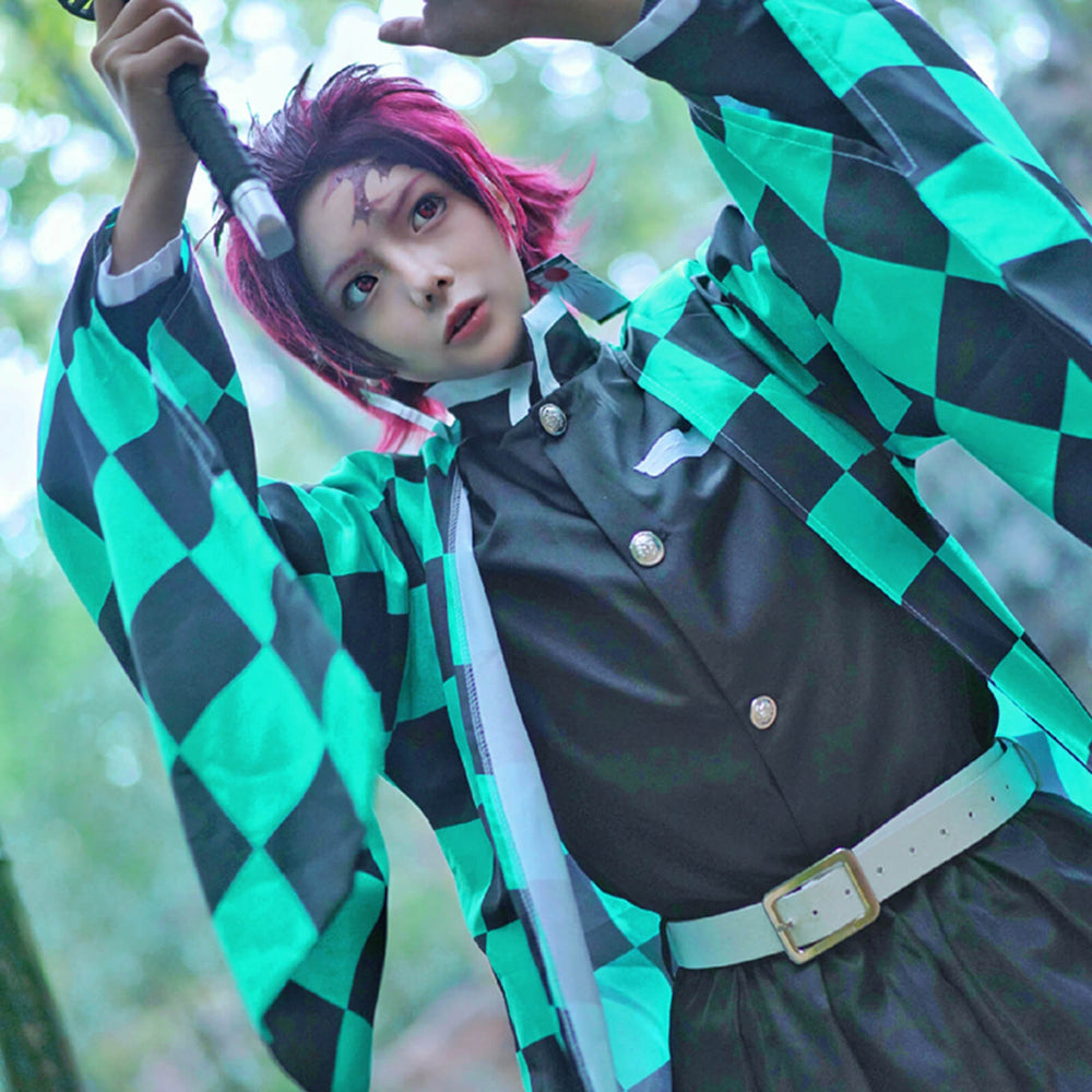 Tanjiro Costume Kids and Adult Halloween Tanjiro Cosplay Outfit Full Set Japaness Kimono - Image 3